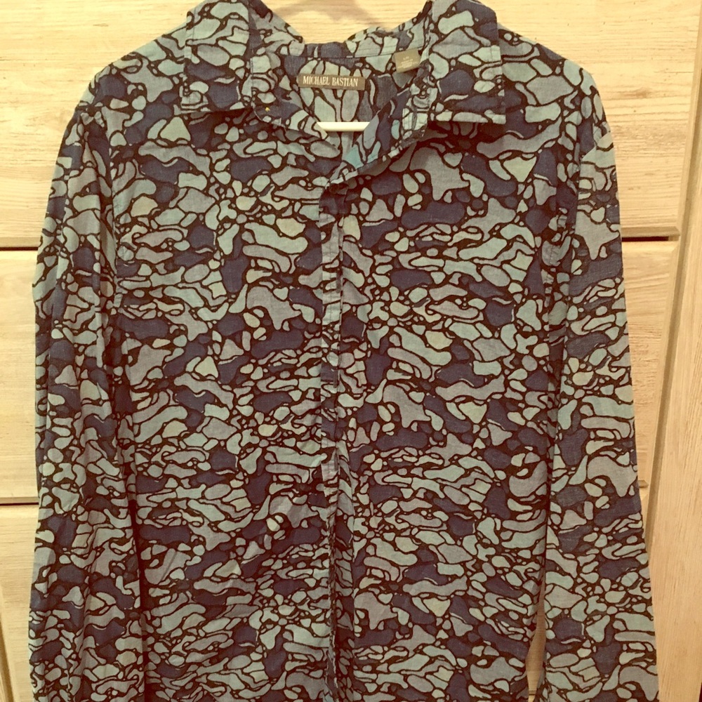 Michael bastian blue camo button up casual